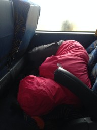 Susan sleeping on the bus